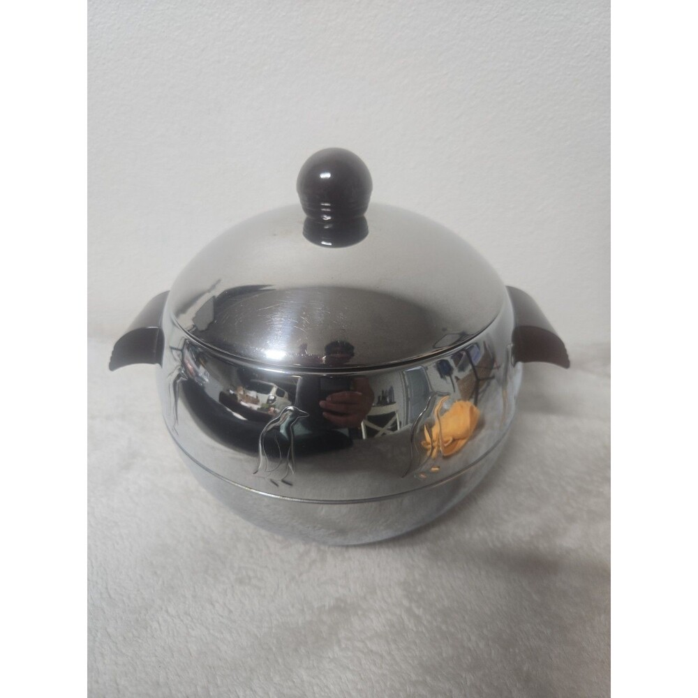 West Bend Penguin Hot Cold Server Ice Bucket Barware MCM Chrome Vintage Bakelite